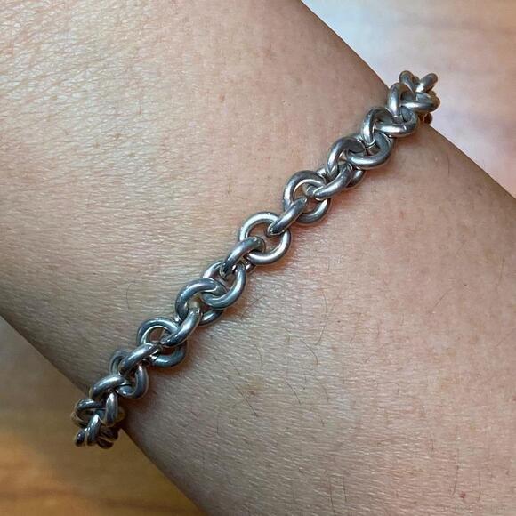 Sterling Silver Heart Charm Toggle Clasp Fashion Link Bracelet For Women - Picture 6 of 9